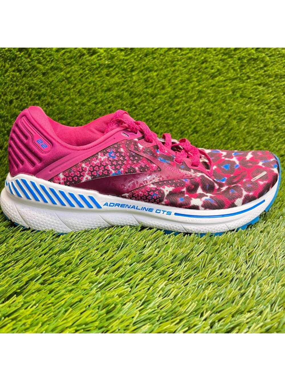 Brooks Adrenaline GTS 22 Womens Size 9 Pink Blue Athletic Running Shoes Sneakers